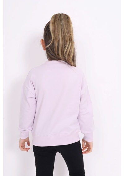 Toontoy Kız Çocuk Relax Fit Bisiklet Yaka Hafif Düşük Omuz Nakış Baskılı Sweatshirt - 2 İplik Açık Lila
