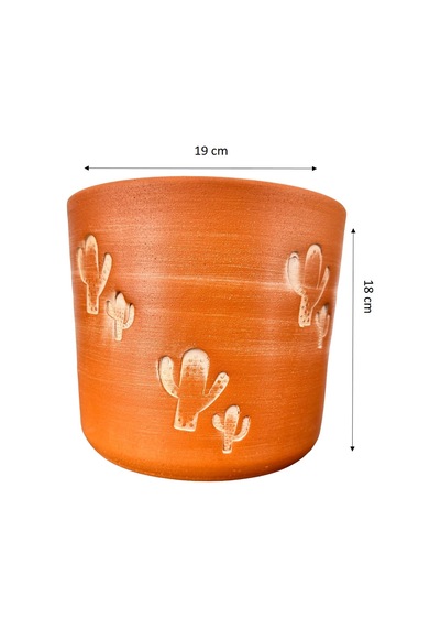 Bitki Tasarımı Ev Dekorasyon Aksesuar Kaktüs Desenli Toprak Saksı Saksılık Salon Çiçeklik - 19 Cm
