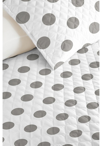 Gri Puantiyeli Minimal Genç Odası Tek Kişilik Pike Takımı - Geometrik 160x220 Cm Yatak Örtüsü Doğal Halı Işıltısı