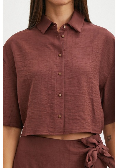 Uterpe Mocha Tie Dye Cropped Shirt Kahverengi