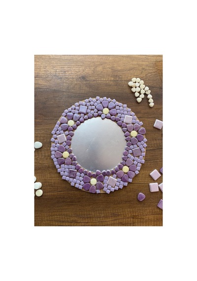 30x30cm Yuvarlak Pleksi Aynalı Yetişkin Mozaik Set Başlangıç Seviye Mor Tonlar