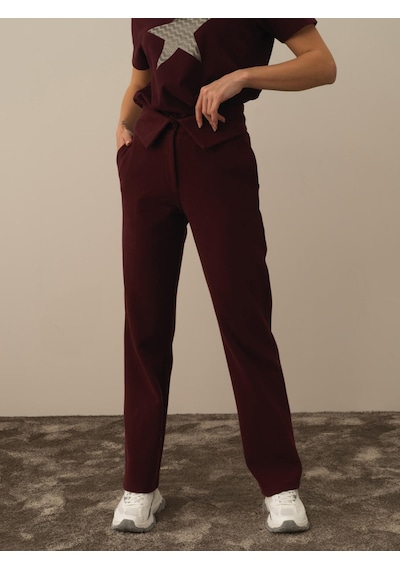 Xint Bordo Pamuk Dokulu Oversize Sweat Pantolon 470400