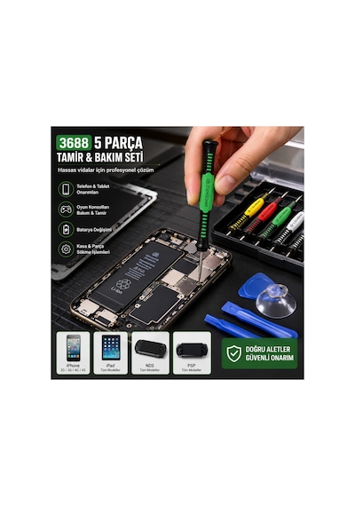 5 Parça Hassas Elektronik Ve Telefon Tamir Tornavida Seti İphone İpad Psp Nintendo Uyumlu 3688