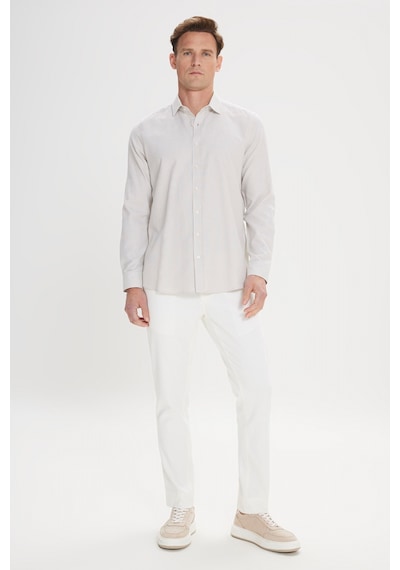 AC&Co / Altınyıldız Classics Erkek Beyaz Bej Kolay Ütülenebilir Slim Fit Dar Kesim Düğme Yaka Gofre Desenli Gömlek Beyaz Bej