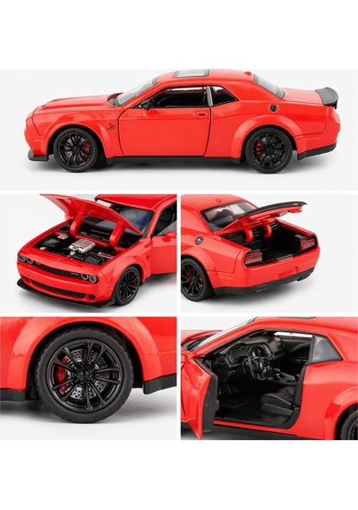 Dodge Challenger 1:24 Ölçek Diecast Metal Model Araba Sesli Ve Işıklı Kapı Kapılar Açılır