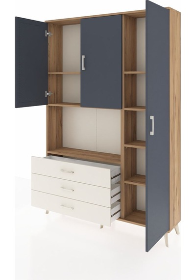 Arges Dolap 7 Raflı 3 Çekmeceli 3 Kapaklı 132x30x195 Çam-antr... Çam