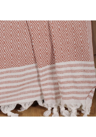 Buldan İşi Kolları Örten Pamuklu Tekli Koltuk Berjer Örtüsü 180x150 Cm Pamuk Dokuma Kiremit Kiremit