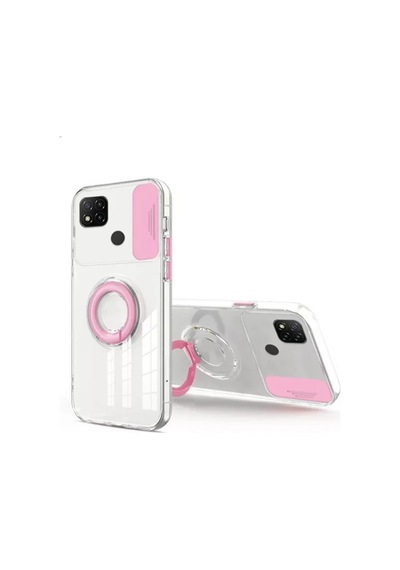 Ally Xiaomi Redmi 9c Kılıf Sürgülü Kamera Lens Korumalı Yüzük Standlı Silikon Kılıf- 5775 Şeffaf