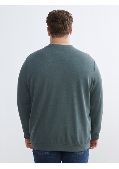 Lcwaıkıkı Classic Yeşil Büyük Beden Bisiklet Yaka Erkek Sweatshirt