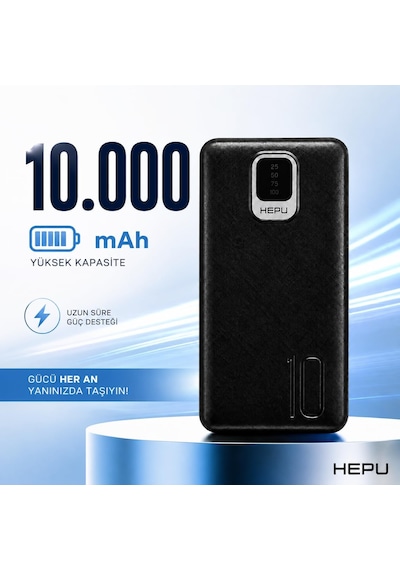 Hp-tp01s Titan Series 10.000 Mah Dahili Entegre Kablolu Hızlı Şarj Powerbank Quick Charge 3.0 Dijital Led Göstergeli Taşınabilir Şarj Cihazı Siyah