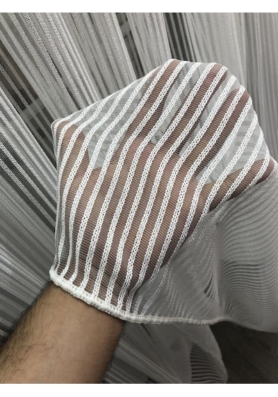 Tül Perde Sık Burgu Düz Armür Etek Kurşunlu Ekru