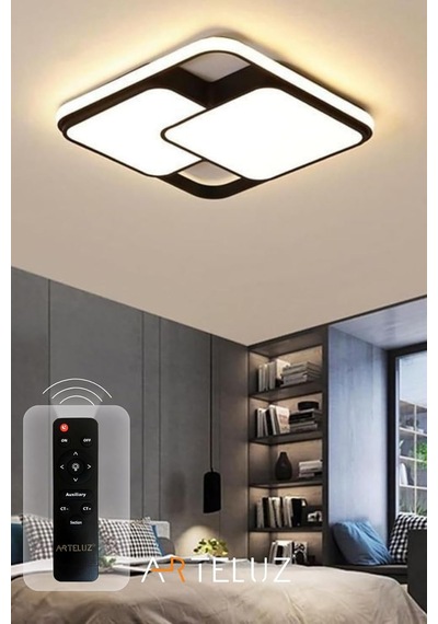 Arteluz Modern Çift Kare Tavan Led Avize 3 Renk Işıklı Uzaktan Kumandalı Dimmer Özellikli Diğer