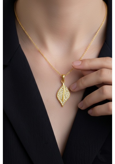Çekirdekjewelry 925 Ayar Gümüş Altın Kaplama Minik Yaprak Kolye Sarı