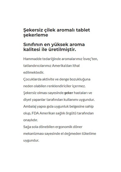 Çilek Aromalı Şekersiz Şeker 10gr