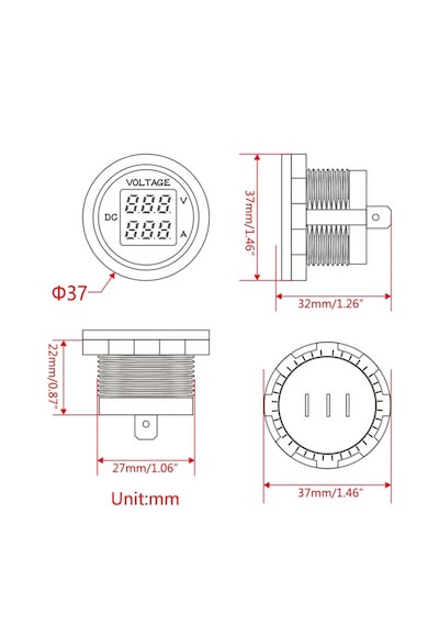 Aek-tech Dc12v/24v Dijital Voltmetre Ampermetre