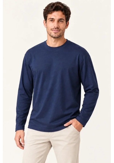 Butik İstanbul Erkek Modal Yumuşak Dokulu Bisiklet Yaka Uzun Kollu Tişört Sweatshirt - Lacivert