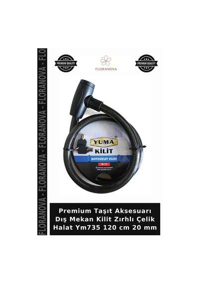 Premium Taşıt Aksesuarı Dış Mekan Kilit Zırhlı Çelik Halat Ym735 120 Cm 20 Mm