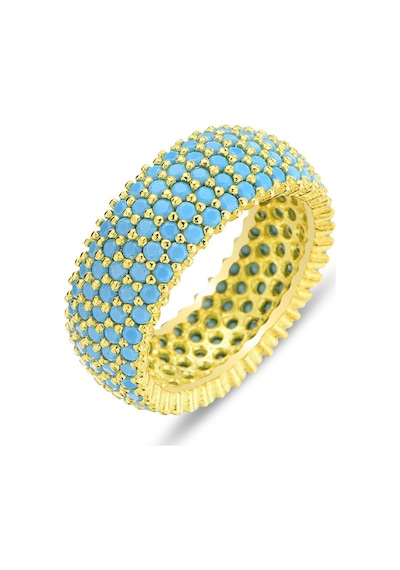 Gümüş Altın Yaldızlı Turkuaz Taşlı 5 Sıra Tamtur Yüzük Barcode Gold