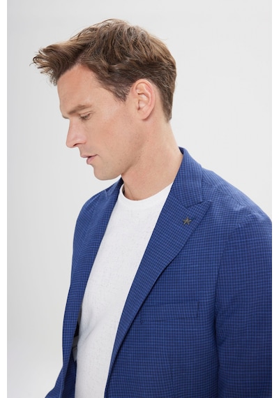 AC&Co / Altınyıldız Classics Erkek Slim Fit Dar Kesim Desenli Kırlangıç Yaka Ceket Lacivert