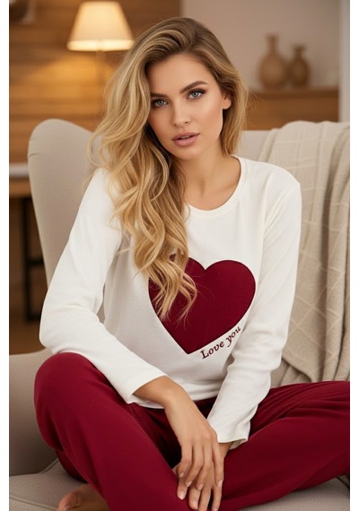 Siyah İnci Pamuklu Fitilli Kaşkorse Örme Pijama Takım25226013 Bordo