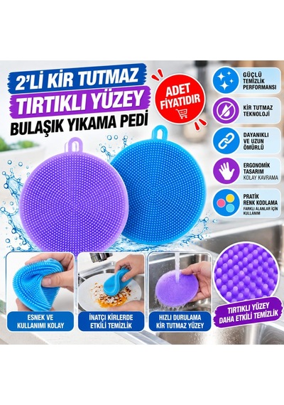 2'li Kir Tutmaz Tırtıklı Yüzey Bulaşık Yıkama Pedi 50 Altın Buda Kafası Metal Gövde