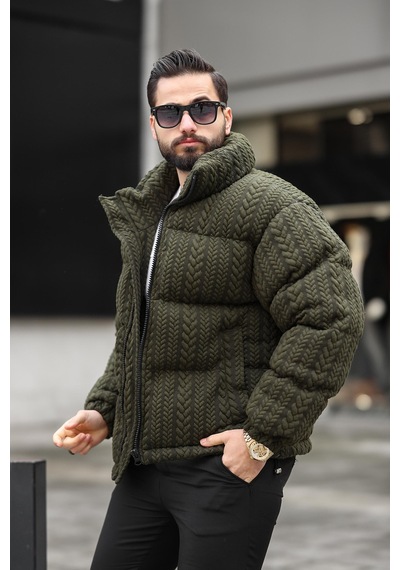 Erkek Dik Yaka Kışlık Örme Mont Çok Renkli
