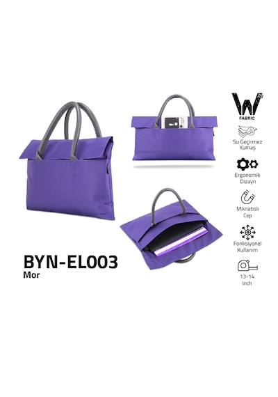Classone Byn-el003 Wtxpro Su Geçirmez Kumaş 13-14 İnch Bayan Laptop, Notebook, Apple Uyumlu MacBook Air El Çantası- Tote Bag - Mor