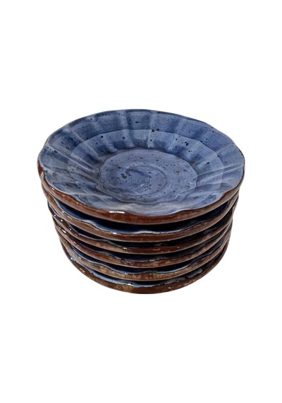 6 Lı Seramik Çay Tabak, Lacivert Çay Tabağı Çap:10cm Karışık