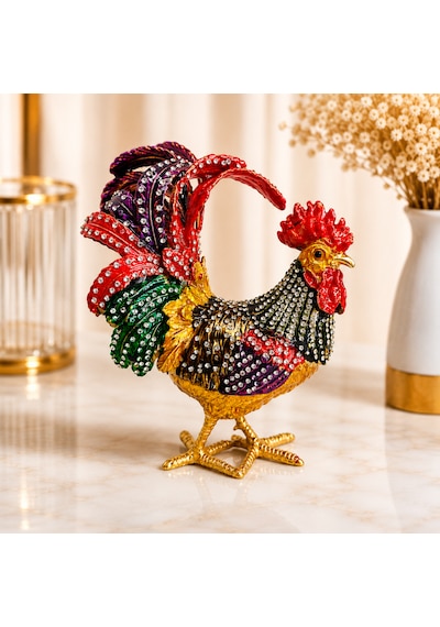 Kristal Taşlı Horoz Biblo Battal Boy 19x15 Cm Dekoratif Masaüstü Süsü Şans, Bereket Ve Güç Sembolü Hediyelik Ev & Ofis Dekoru Siyah