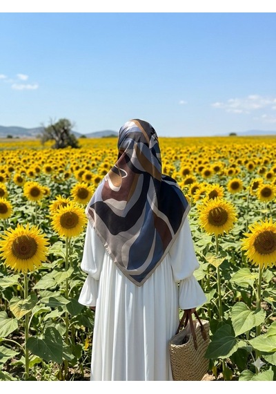 Qalortex Scarf Pamuklu Soft Rânâ Desen Eşarp-antrasit/kahve