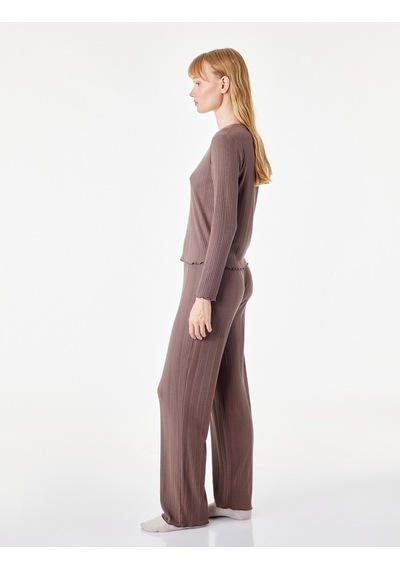 Koton Modal Kumaş Dokulu Bol Paça Pijama Altı Kahverengi 7wlk40062mk Kahve