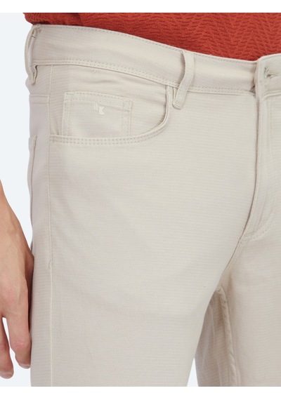 Kip Bej Dokuma Slim Fit Casual Pamuk Karışımlı Pantolon Bej -