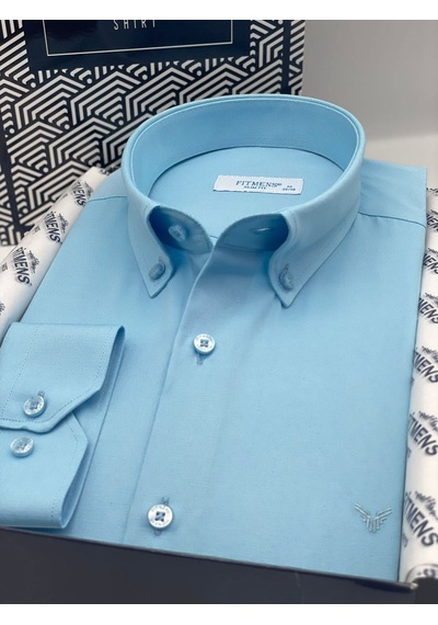 Slim Fit Uzun Kol Pamuklu Hediye Kutulu Kolay Ütülenebilir Erkek Gömlek Fs-002225 - Turkuaz-2663