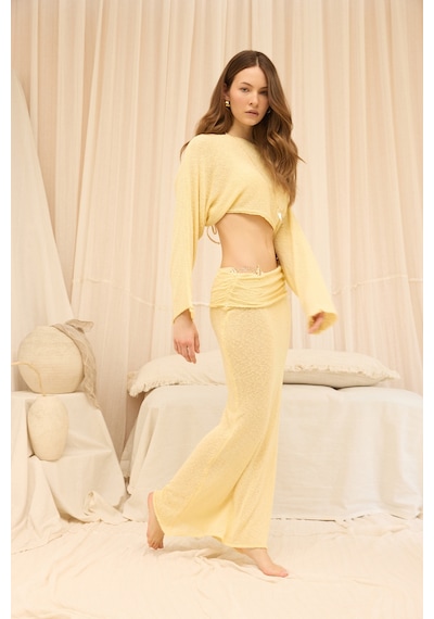 Mai Collection Naval Sarı Crop Etek Triko Takım