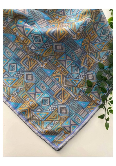 Silk Home Hiyeroglif Desen Soft Pamuk Eşarp Turkuaz