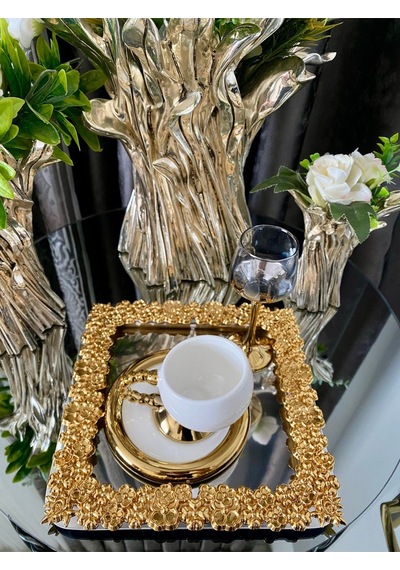 Atabey Home Collection 4 Adet Kahve & Çay & Sunum Tepsisi Metal Döküm Full Döküm Model