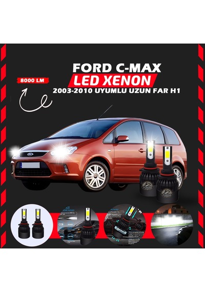 Ford C-max 2003-2010 Uzun Far Uyumlu Şimşek Etkili Led Xenon Light Series H1