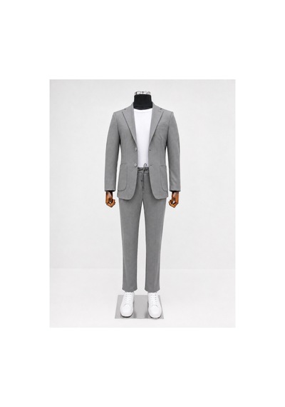 Modmen İtalyan Kesim Spor Takım Elbise Spor Jogger Takım Elbise Jakarlı Kumaş Gri