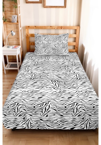 Zebra Siyah Genç Odası Tek Kişilik Dekoratif Pike Takımı - Bohem 160x220 Cm Kapitone Yatak Örtüsü Mistik Yün Rüyası