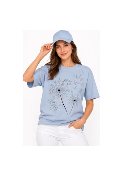 Bayloranzzo Ride With Joy %100 Pamuk Heavy Cotton Premium Kalite Kadın Tişört Gri