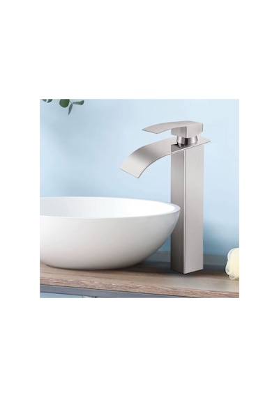 Rena Design Inox Çanak Lavabo Bataryasi Oval Çikiş Yüksek Havza Model Uzun Çift Giriş Musluk Banyo Mat Gri