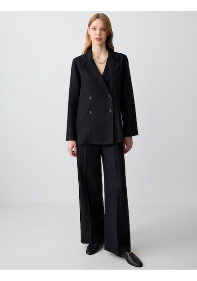 Jimmy Key Siyah %100 Keten Düz Kesim Blazer Ceket 5sw052585900
