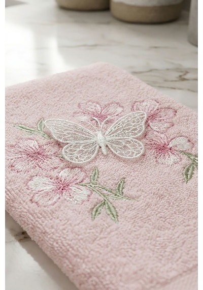 %100 Pamuklu 3'lü Mutfak Havlusu Seti Kelebek Aplikeli Ve Çiçek Nakışlı 30x50 Cm Çok Renkli