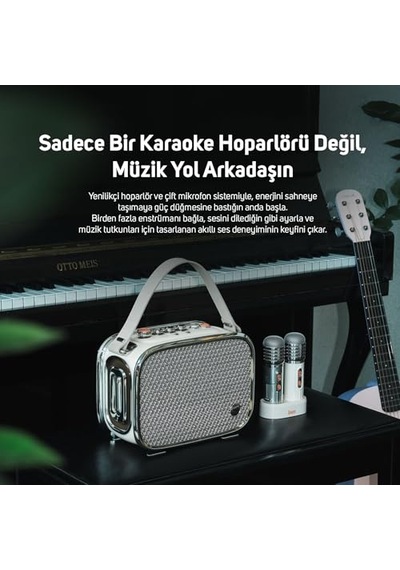 Karaoke Mikrofonlu Bluetooth Hoparlör Beyaz