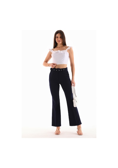B.he.z Kemerli Fermuarlı Yanlardan Cepli Geniş Paça Dabıl Kumaş Laciver Lacivert
