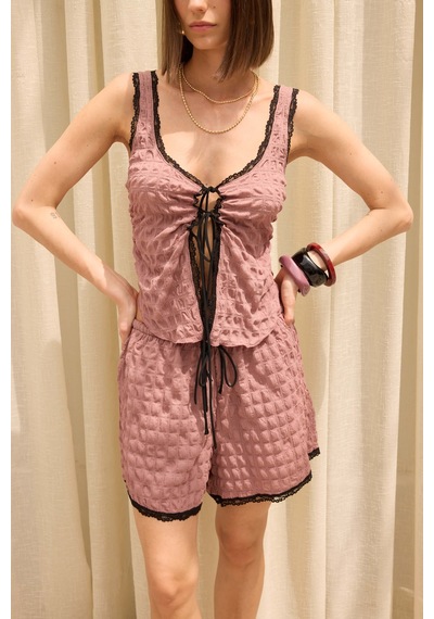 Mai Collection Celeste Dantel Detay Açık Bordo Crop Şort Takım