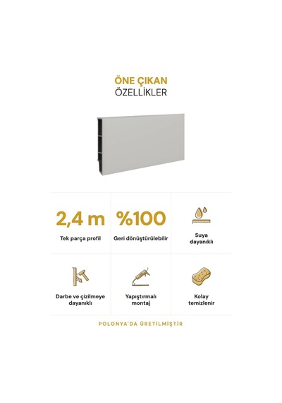 Vilo Sempla 704 Açık Gri Pvc Süpürgelik 240cm Kolay Montaj - Suya Ve Çizilmeye Dayanıklı