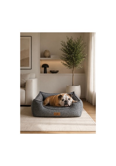 Premium Kedi Ve Köpek Yatağı Kafa Destekli Kaydırmaz Taban Yıkanabilir Fermuarlı Çift Taraflı Minder %100 Boncuk Elyaf Gri 1607705288