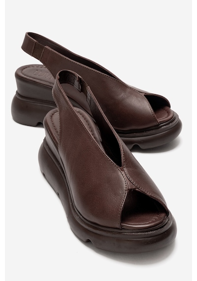 Luvishoes Sam Kahverengi Cilt Hakiki Deri Kadın Dolgu Topuk Sandalet Kahverengi
