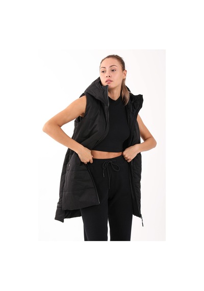 Maraton Sportswear Comfort Kadın Kapşonlu Kolsuz Basic Siyah-siyah Yelek 21402-siyah-siyah Siyah - Siyah